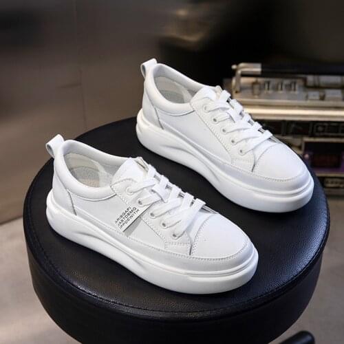 2021Big Size Women Sneakers Autumn Leather Light White Sneaker Female Platform Vulcanized Shoes Spring Casual Breathable Sports