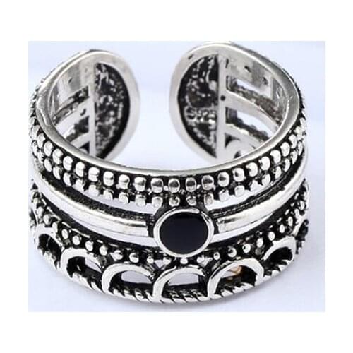 INS Hotsale Retro Wave Weaving Multilayer Personality Epoxy Open Wide Rings for Women 925 Sterling Silver Punk Jewelry SR344