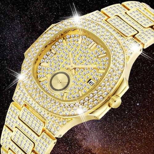 Men Watches 2020 Luxury Designer Full Diamond Watch for Men Quartz Wristwatch Hip Hop Iced Out Mens Watches Gold Male Clock New