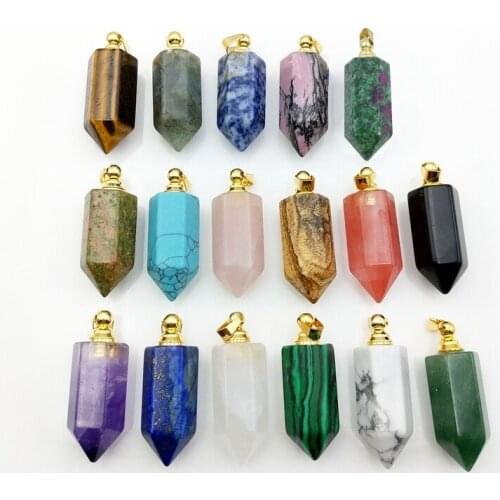 Natural Gems stone Hexagon prism perfume Bottle pendant Crystal Quartz essentail oils diffuser urn vial for Necklace