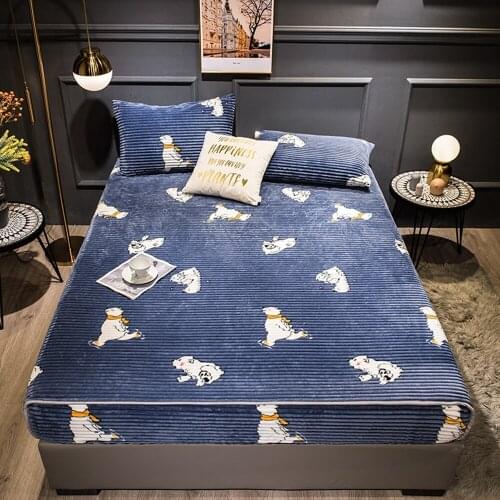 Fitted Sheet Crystal Velvet Bed Cover Solid Color 1pcs Winter Warm Plush Fitted Sheet Thicken Soft Elastic Bed Linen Bedspread