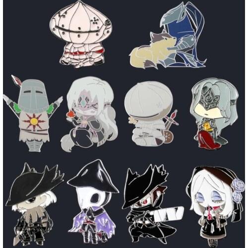 New Bloodborne Dark Souls Brooches Ludwig Maria Solaire of Astora Artorias Knights Figure Badge Lapel Pins Men Game Jewelry