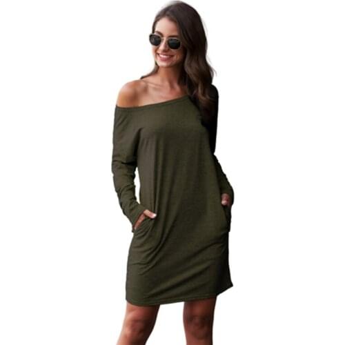 Autumn Womens Sexy Strapless Mini Party Dress Fashion Double Pocket Street Casual Loose Bottoming Dress Party Womens Dress