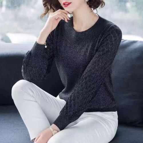 Thin Spring Knitted Pullovers Tops Summer Thin Cool Pull Jumper Women Long Sleeve O-Neck Pullover and Sweater Ice Silk Pull Top
