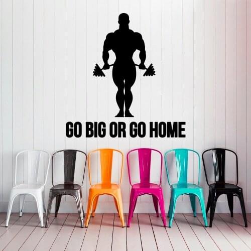 Quote Go Big Or Home Wall Decals Sport Bodybuilder Mural Gym Vinyl Sticker Removable Interior Art Decor Living Room Decal YO-146