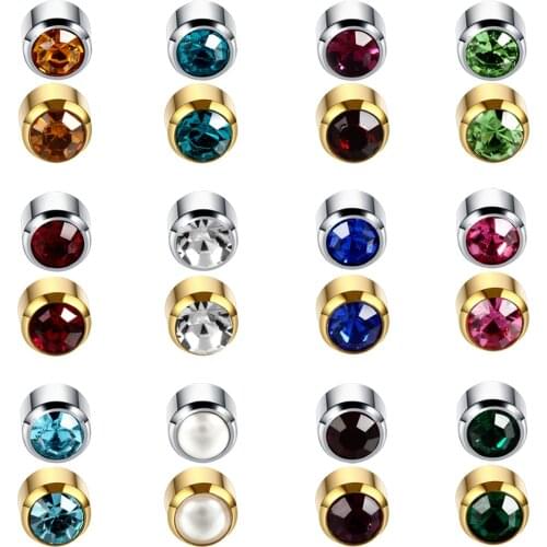 12Pairs/lot Steel Sterile Ear Piercings Gold Earrings Stud Birthstone CZ Gem Ear Cartilage Tragus Piercing For Earring Gun