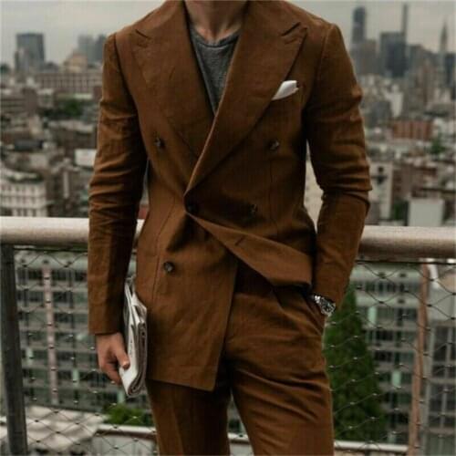 2 Piece Groom Tuxedos For Wedding Formal Prom Suit Brown Men Blazer (Jacket+Pants) Chic Streetwear Custom Made