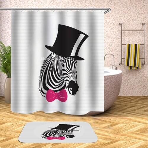 Cat Eagle Flamingo Hat Zebra Animal Shower Curtain Waterproof and Mildewproof Washable Household Bathroom Decor with Hook