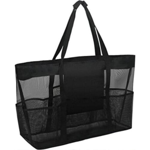 Large Capacity Mesh Bag Breathable Multiple Pockets Mesh Storage Bag For Beach Swimming Picnic Travel Bag Tote Storage Handbag