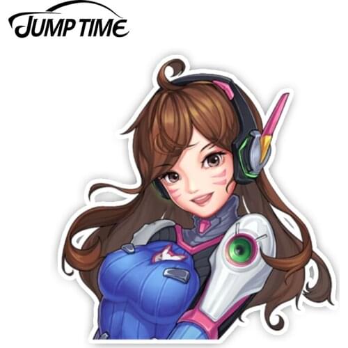 Jump Time 13cm x 11.2cm Car Styling Anime Overwatch PEEK BIG HEAD Car Sticker Window Funny Decal Vinyl D.Va Kawii Stickers