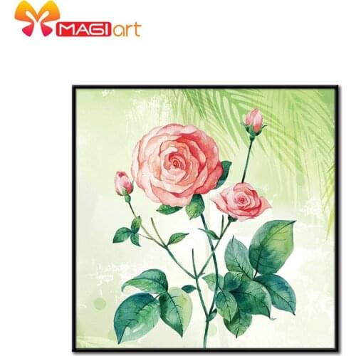 Cross stitch kits Embroidery needlework sets 11CT water soluble canvas patterns 14CT Floral style roses painting-NCMF196