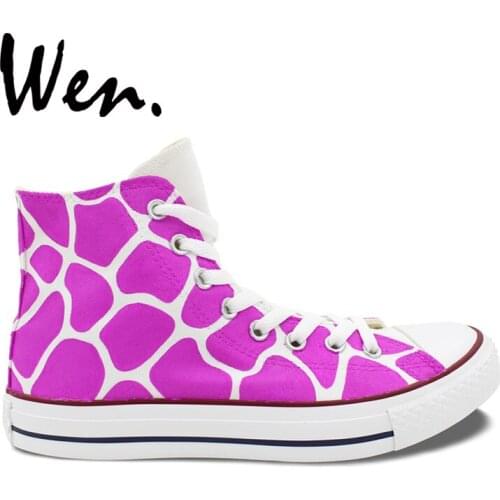 Wen Original Design Custom Hand Painted Shoes Giraffe Pattern Pink Purple High Top Womens Canvas Sneakers Gifts For Girls