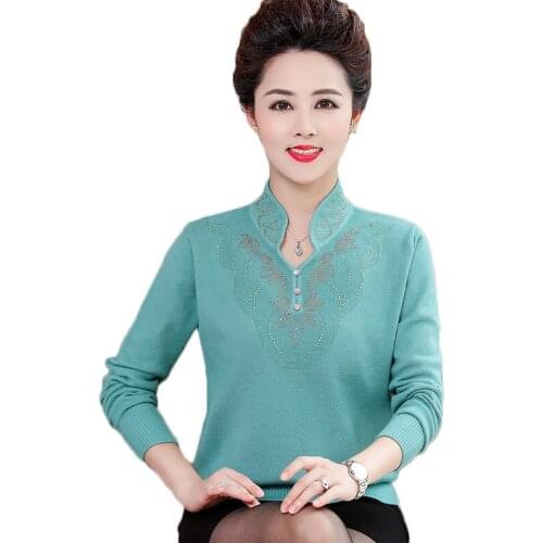 Womens Wool Sweater Autumn Knit Sweater Coat 2020 New Noble Middle-aged Mother long-sleeved Knitted Pullover Mujer Jumper W2173