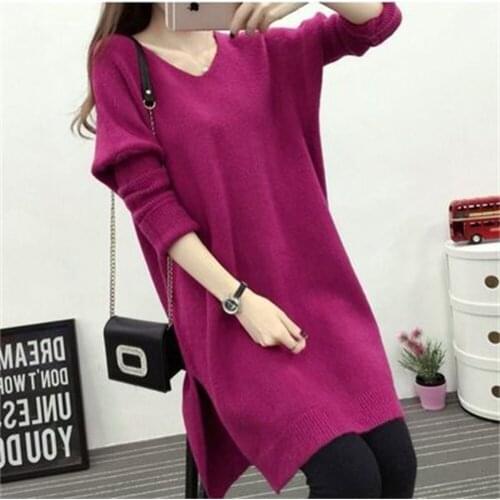 Oversized Womens Sweater V-Neck Autumn And Winter Korean Style Loose And Thin Mid-Length Knitted Bottoming Shirt Women H660