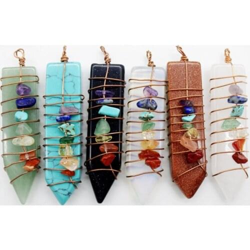 Natural Stone 7 Chakra Wire Wrap Pendant Reiki Heal Pendants Sword Pendulum Crysta for DIY Necklace Bracelet Jewelry Making