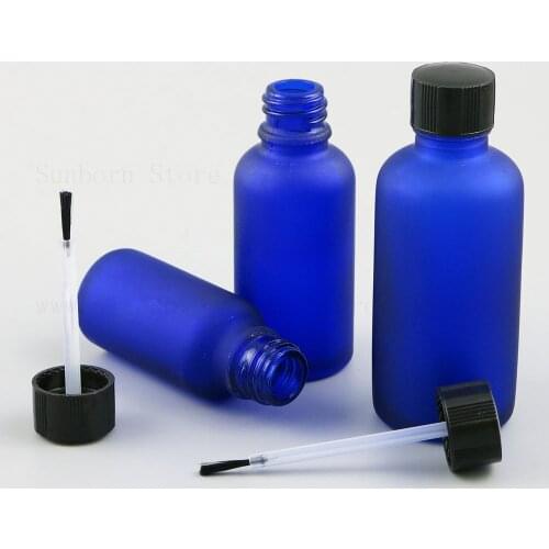 10 X 1/2oz Empty glass nail polish bottle 5ml 10ml 15ml 30ml blue frosted glass bottles Essetial oil bottle Serum Brush