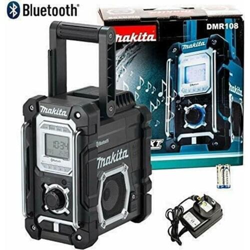 18V 14.4V 12V Makita DMR108B Job Site Radio with Bluetooth, 257mm x 163mm x 431mm, Black, 4 Pieces XRM06B