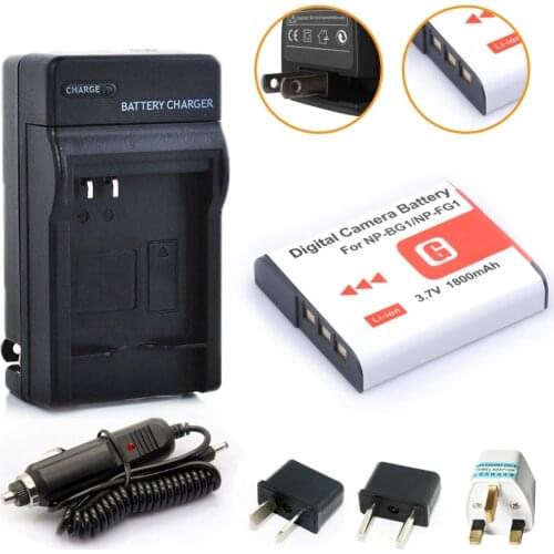 1800mah NP-BG1 Camera Battery +Charger +Car Charger+Plug Adapter for Sony NP-BG1 NP-FG1 DSC-H3 DSC-W70 BC-CSGE BC-CSGD W30