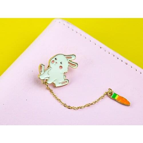 2PC Pop Japanese Cute Cartoon Brooch Rabbit Carrot Pin Male and Female Couple Badge Denim Collared Needle Dress Unique Accessory