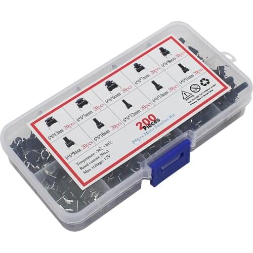 200pcs/lot 10 value Mini Button Switch kit 6*6 rice cooker / telephone / PCB board maintenance use 6x6x4.3 Keys Switch