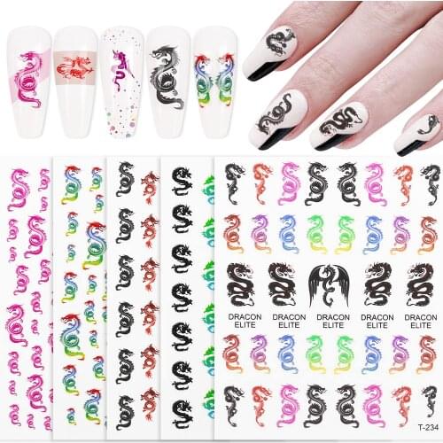 5sheet/lot Dragon Decals Nail Art Stickers Mix Color Self Adhesive 3D Nail Sticker Acrylic Tips Manicure Decorations