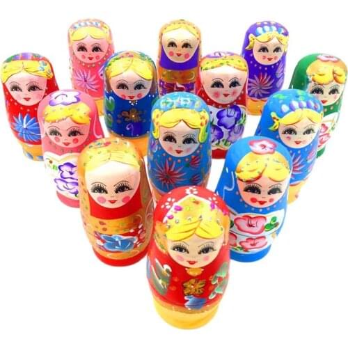 5pcs Set Wooden Russian Dolls Nesting Babushka Matryoshka Hand Paint Doll action Toys Random Color