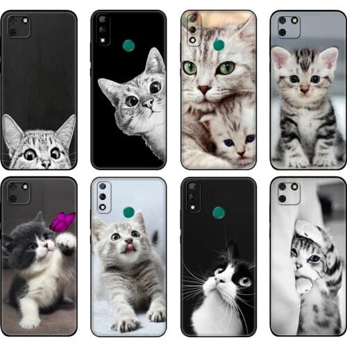 Black tpu Case For Huawei Y9S Y6S Y8S Y5P Y7P Y8P Case For Huawei Y5 lite Prime 2018 Y6 2019 Cover funny cat kiss fish