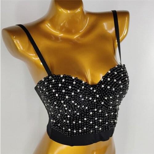 Cupplee Sparkly Rhinestone Diamante Decor Women Black Crop Tope Summer Ladies Sexy Party Dance Camisole Short Tube Tanks