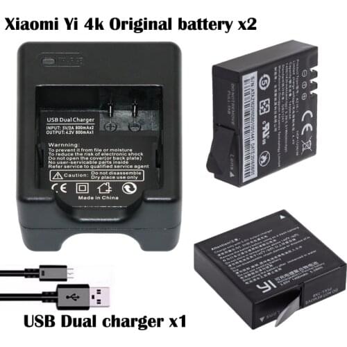 For xiaomi yi Battery XIAO YI 4K batteries + USB dual charger for xiaomi yi 4k xiaoYI 2 II action camera
