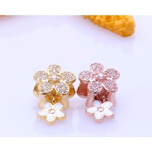 Hot Sale Genuine 100% 925 Sterling Silver Diamond Spring Flower Beads Fit Original Bracelet