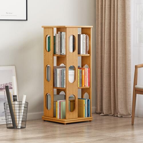 360 rotary Desktop Bookshelf Bamboo Household Bookcase Student Desk Storage Rack