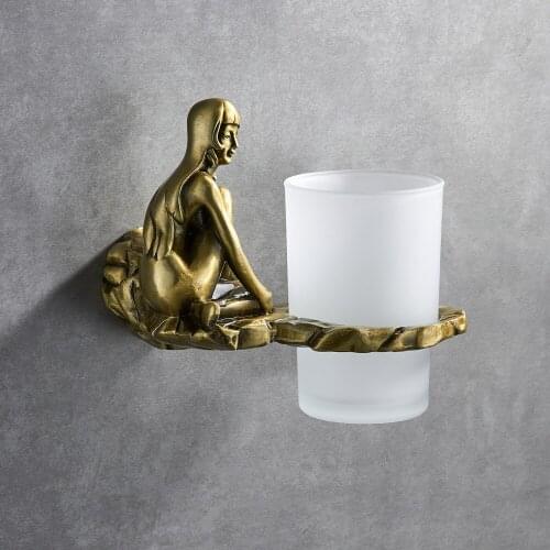 European Luxury Antique Bathroom Accessories Pendant Wall-mounted Toothbrush Holder Creative Glass Toothbrush Cup