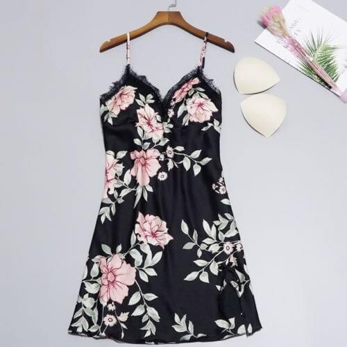 Hot Newest sexy Womens Lace Floral Silk Feel Gown Sleeveless Nightie Sexy Sleepwear Nightdress SleepRobe Camis Mini Dress