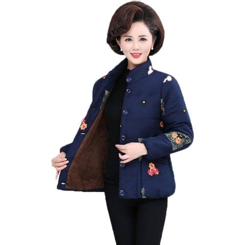 Middle-aged Cotton Coat Large Size Printed Coat Winter Plus Velvet Thickening Keep Warm Cotton Jacket Outerwear Mother Loaded