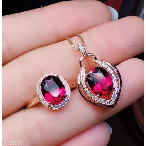 KJJEAXCMY exquisite jewelry 925 Silver-inlaid Magnesium Aluminum Garnet Ring Pendant Set Support Detection