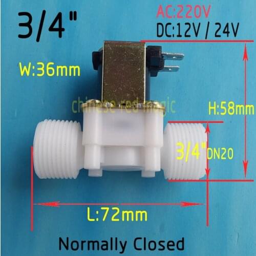 Solenoid valve coil 3/4" DC 12V 24V or AC220V Electric Solenoid Valve Normally Closed N/C Water Inlet Flow Switch 0.02 - 0.8Mpa