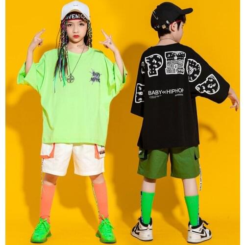 Kids Ballroom Hip Hop Outfit Clothing Wear Oversize Tshirt Streetwear Summer Cargo Shorts For Girls Boys Jazz Dance Show Costume