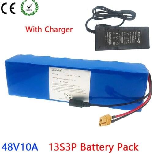 48V 13S 3P 10Ah 500W Li-Ion Battery Pack, Suit For Electric Bicycle With 15A BMS XT60 And Charger