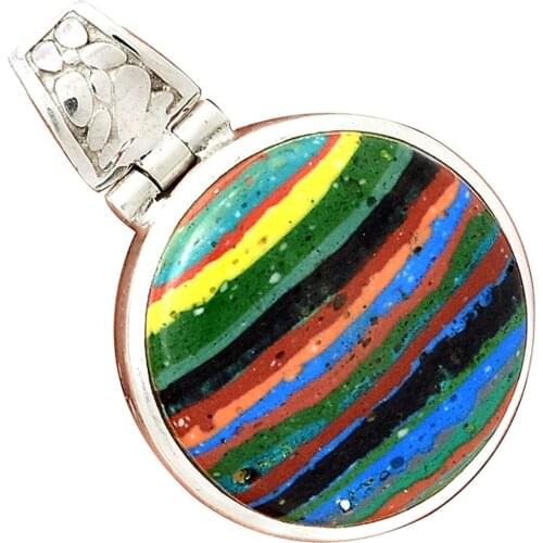 Lovegem RAINBOW CALSILICA Pendant 925 Sterling Silver Jewelry, 35 mm, AP2491