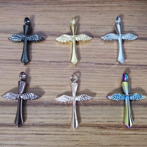 Mutil-colored Memorial Cross Cremation Urn Pendant Stainless Steel Angel Wing Croess Ashes Keepsake Jewellery