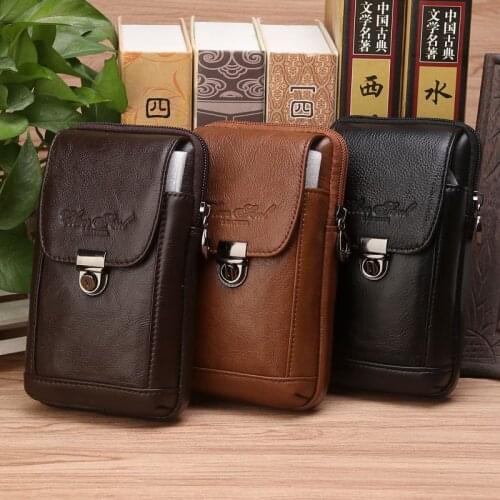 Men Genuine Leather Hip Waist Bag Cell Mobile Phone Case Skin Real Cowhide Male Purse Pouch Hook Belt Bum Bags Fanny Pack