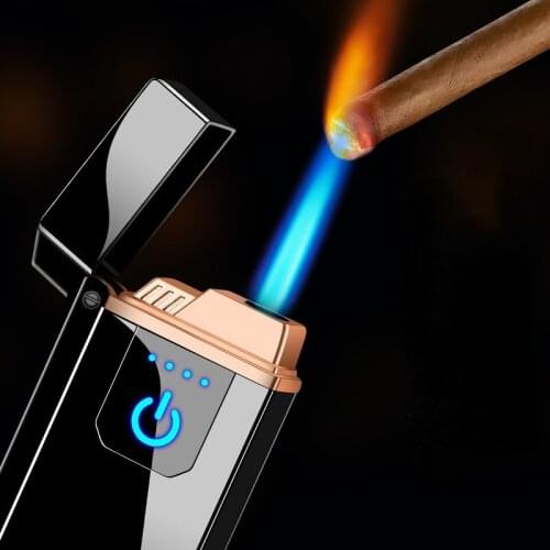 Combination of Gas and Electricity Inflatable Charging, Touch Induction Battery Display Boutique Windproof Lighter Men Gadgets