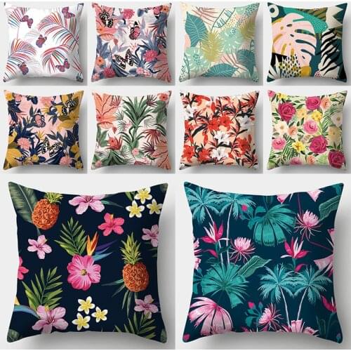 WZH Tropical Plants Cushion Cover 45x45cm Polyester Decorative Pillow Cover Sofa Bed Pillow Case