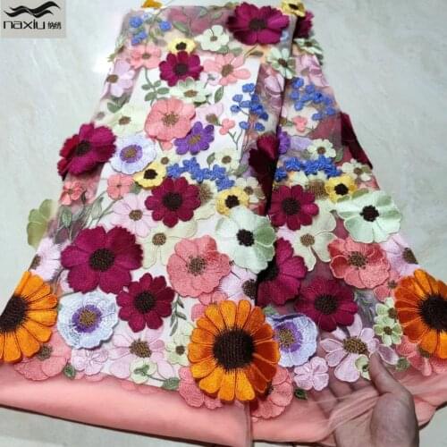 Madison 2020 New Style French Net Lace Fabric 3D Flower African Tulle Mesh Lace Fabric Nigerian Blue Lace Fabrics For Dress