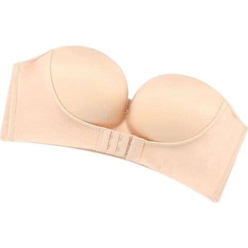 New Women Underwear Ladies Simple Strapless Front Buckle Bras Wirefree Push Up Non-Slip Invisible Bra Underwear 2020