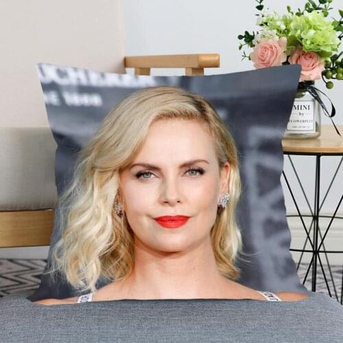 New Arrival Charlize Theron Pillowcase Wedding Decorative Pillow Cover Custom Printed Soft Satin Fabric Pillow Cases Not Fade