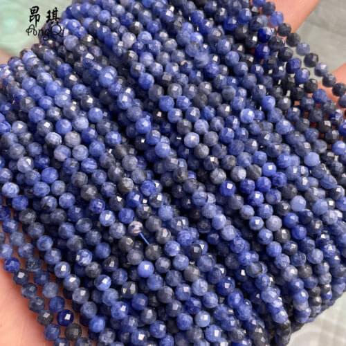 Faceted Natural Stone Beads Round Loose 3mm Blue Sodalite Seed Beads For Jewelry Making DIY Bracelet 15'' Strand Wholesale