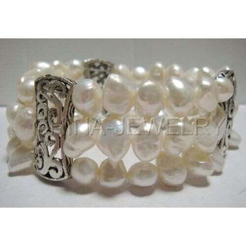 Wholesale priceBeautiful 8" 9mm stretchy baroque white freshwater pearls bangle