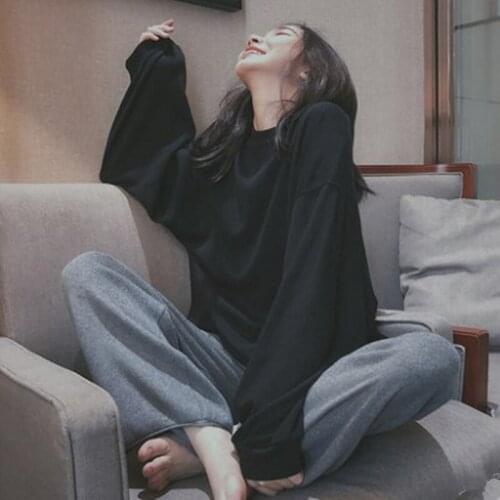 Pajama Sets Women Plus Velvet Thickening O-neck Loose Simple Sleepwear Womens Korean Style Warm Leisure Home Clothing Elegant