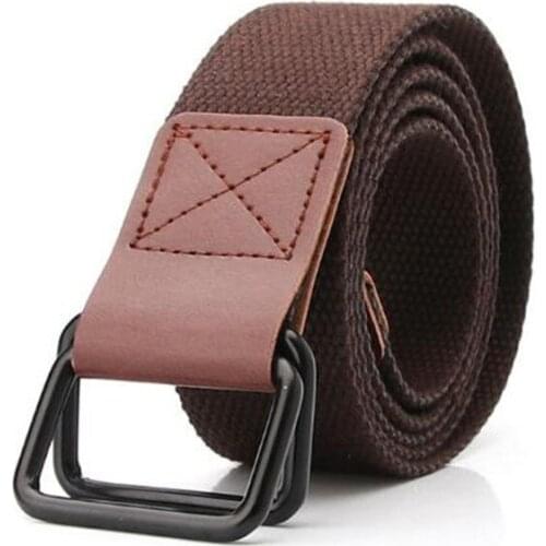 Simple Solid Canvas Belt Waist Straps Women Men 122.5cm*3.8cm Band Shaped Double Metal Ring Buckle Waistband Female Male